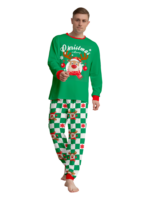 Green check Christmas pyjamas of a reindeer decorated with baubles