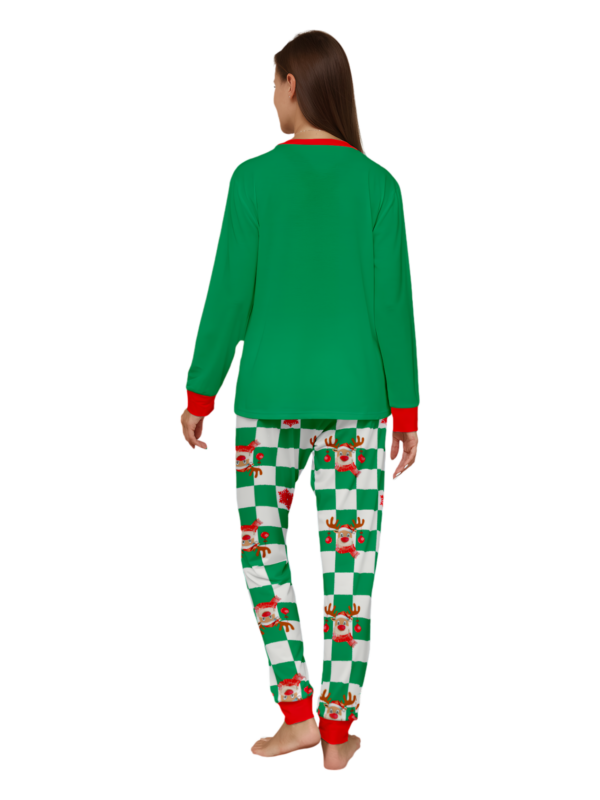 Green check Christmas pyjamas of a reindeer decorated with baubles