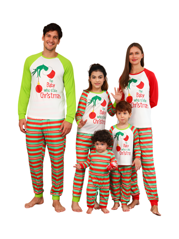 Grinchmas pyjamas for the whole family, red, green striped