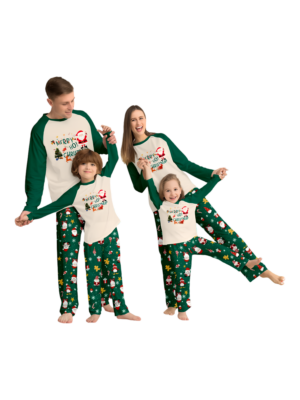 Original starry green Christmas pyjamas with Christmas and Santa motifs