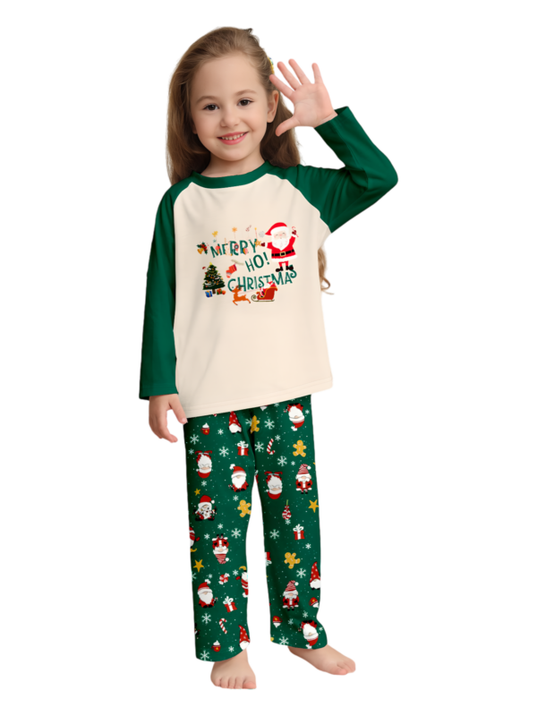 Original starry green Christmas pyjamas with Christmas and Santa motifs