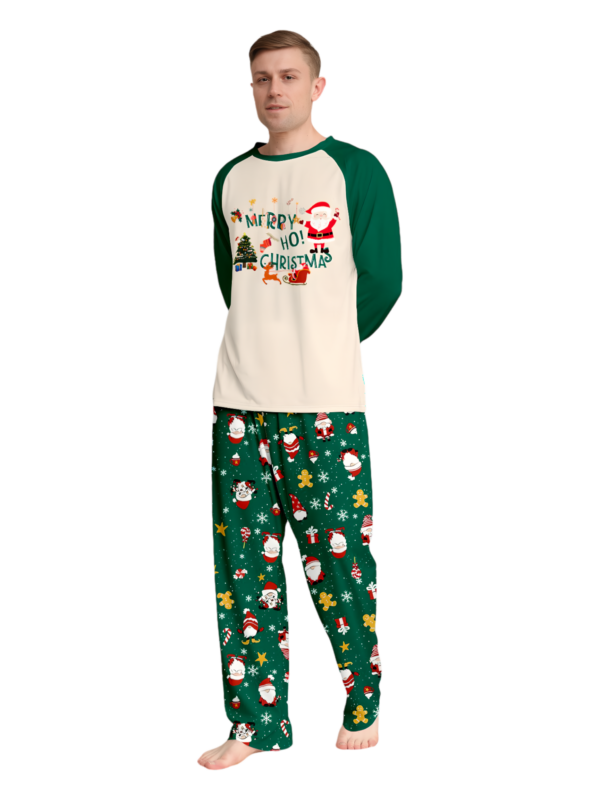 Original starry green Christmas pyjamas with Christmas and Santa motifs