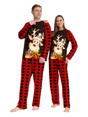 Reindeer very happy with his gift couples front