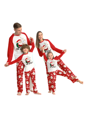 Santa carrying a full Christmas bag, red pyjamas for all the family