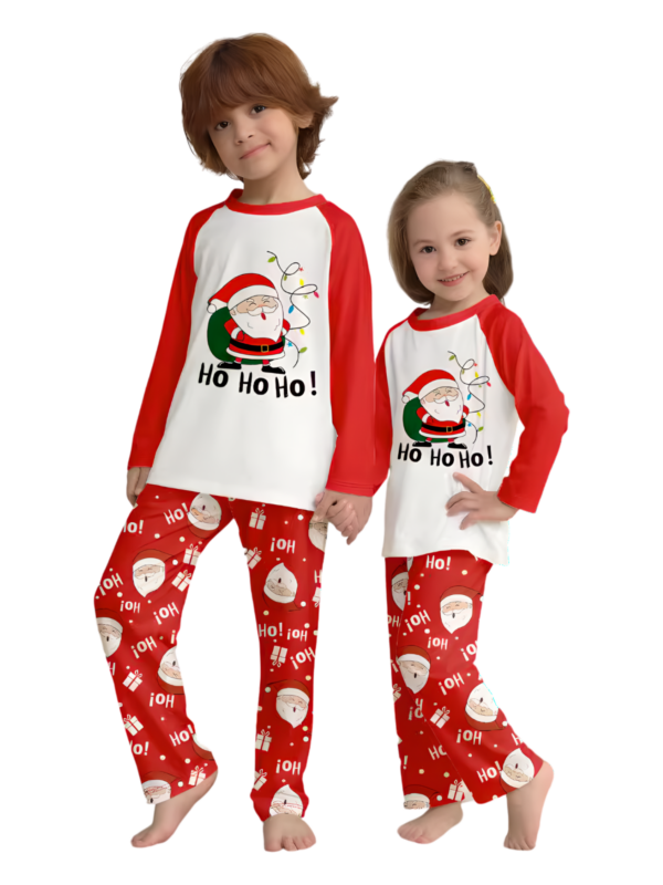 Santa carrying a full Christmas bag, red pyjamas for all the family