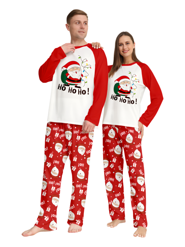 Santa carrying a full Christmas bag, red pyjamas for all the family