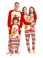 Smiling reindeer and his polar bear friend, dressed for winter matching family pyjama