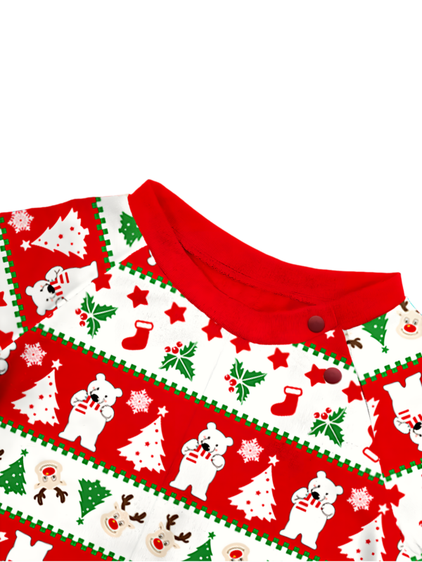 Smiling reindeer and his polar bear friend, dressed for winter matching family pyjama