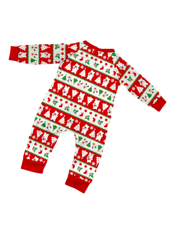 Smiling reindeer and his polar bear friend, dressed for winter matching family pyjama