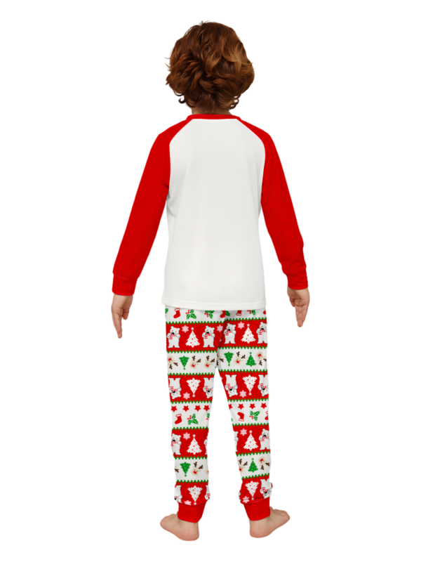 Smiling reindeer and his polar bear friend, dressed for winter matching family pyjama