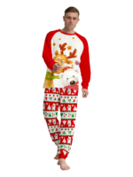 Smiling reindeer and his polar bear friend, dressed for winter matching family pyjama