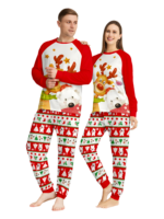Smiling reindeer and his polar bear friend, dressed for winter matching family pyjama