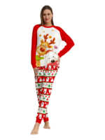 Smiling reindeer and his polar bear friend, dressed for winter matching family pyjama