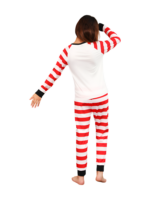 Snowman and his happy reindeer friend, red striped family pyjama