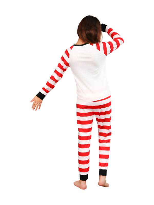 Snowman and his happy reindeer friend, red striped family pyjama
