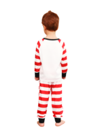 Snowman and his happy reindeer friend, red striped family pyjama