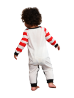 Snowman and his happy reindeer friend, red striped family pyjama