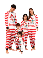 Snowman and his happy reindeer friend, red striped family pyjama