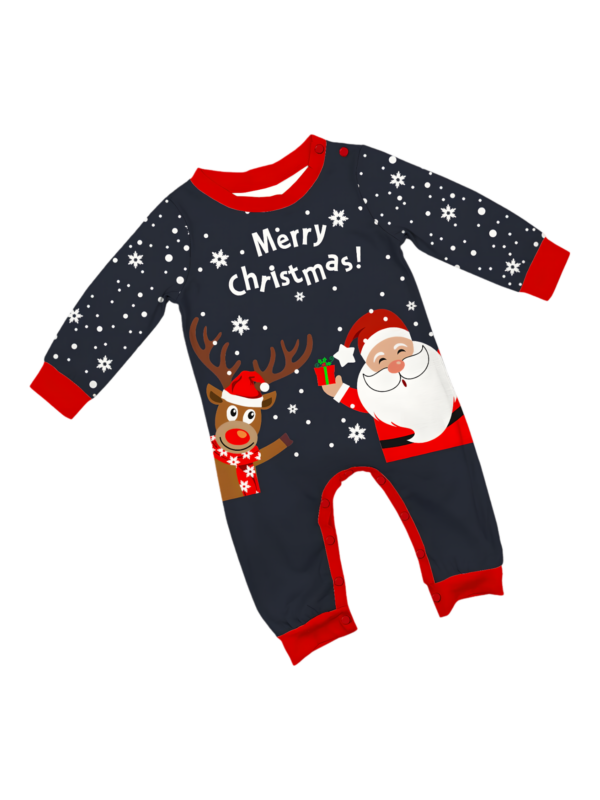 Snowy pyjamas, Father Christmas giving a present to his little reindeer