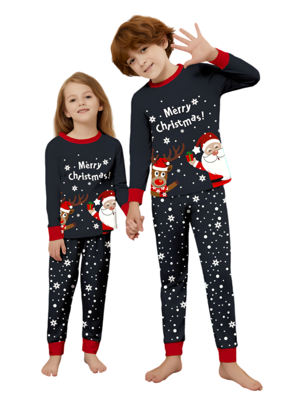 Snowy pyjamas, Father Christmas giving a present to his little reindeer