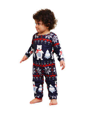 The three white bears of christmas blue family pyjamas baby front