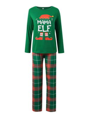 Elf christmas pyjamas for mama elf with green top and irish check plaid pants