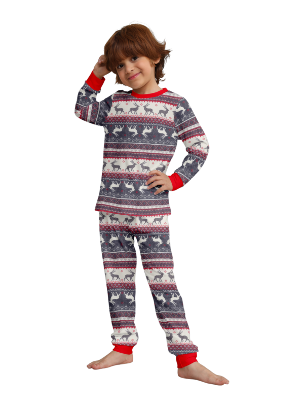 Pijama familiar y de pareja con estampado de rayas de reno pijama a juego gris y blanco