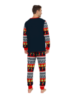 Pijama familiar de Navidad con rayas rojas y negras, motivos navideños