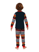 Pijama familiar de Navidad con rayas rojas y negras, motivos navideños