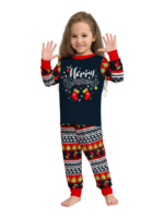 Pijama familiar de Navidad con rayas rojas y negras, motivos navideños