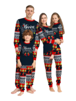 Pijama familiar de Navidad con rayas rojas y negras, motivos navideños