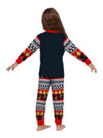 Pijama familiar de Navidad con rayas rojas y negras, motivos navideños