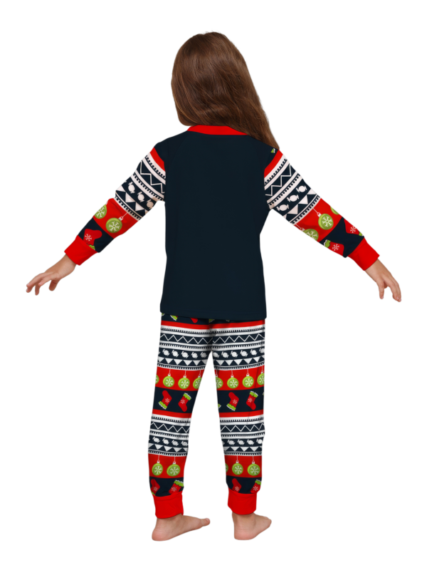 Pijama familiar de Navidad con rayas rojas y negras, motivos navideños