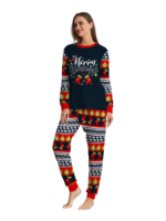 Pijama familiar de Navidad con rayas rojas y negras, motivos navideños