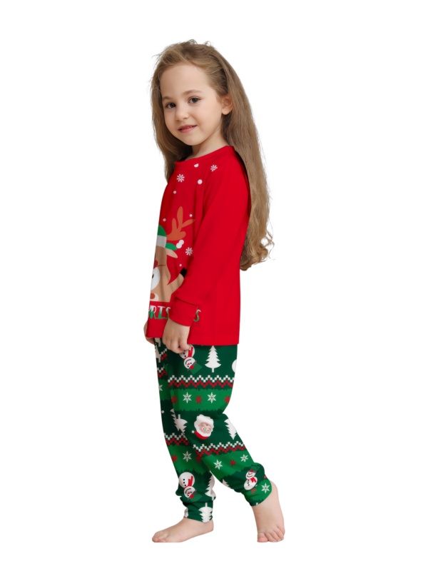 Pijama familiar con estampado de renos de feliz navidad para toda la familia, rojo y verde