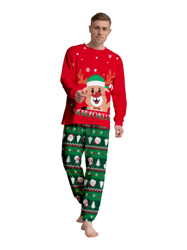 Pijama familiar con estampado de renos de feliz navidad para toda la familia, rojo y verde