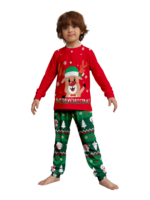 Pijama familiar con estampado de renos de feliz navidad para toda la familia, rojo y verde