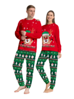 Pijama familiar con estampado de renos de feliz navidad para toda la familia, rojo y verde