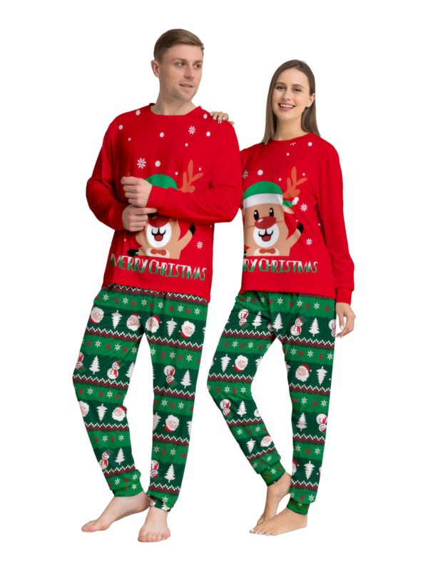 Pijama familiar con estampado de renos de feliz navidad para toda la familia, rojo y verde
