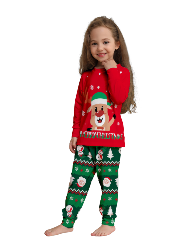 Pijama familiar con estampado de renos de feliz navidad para toda la familia, rojo y verde