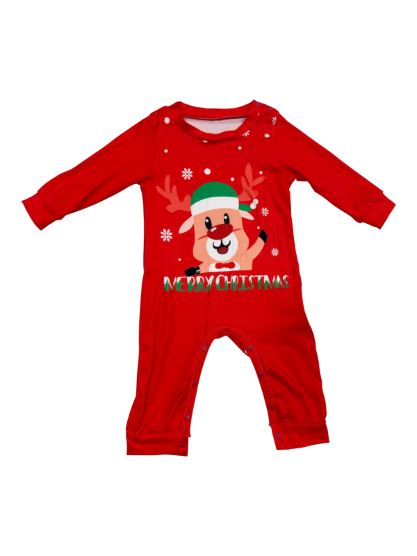 Pijama familiar con estampado de renos de feliz navidad para toda la familia, rojo y verde