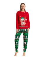 Pijama familiar con estampado de renos de feliz navidad para toda la familia, rojo y verde