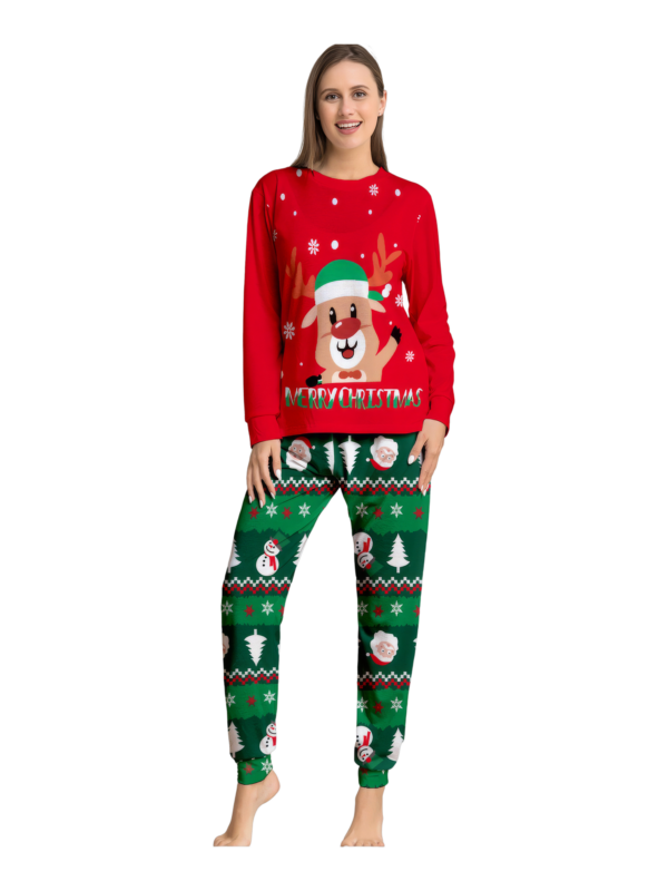 Pijama familiar con estampado de renos de feliz navidad para toda la familia, rojo y verde