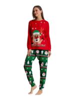 Pijama familiar con estampado de renos de feliz navidad para toda la familia, rojo y verde