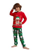 Pijama familiar con estampado de renos de feliz navidad para toda la familia, rojo y verde