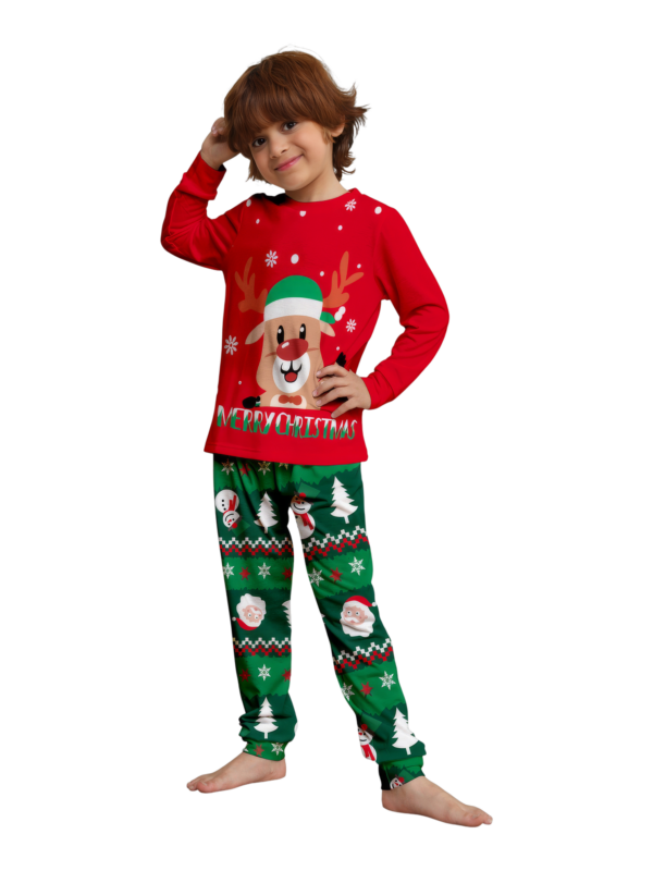 Pijama familiar con estampado de renos de feliz navidad para toda la familia, rojo y verde