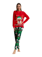 Pijama familiar con estampado de renos de feliz navidad para toda la familia, rojo y verde