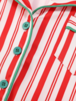 Autentico pigiama natalizio con bottoni e righe bianche e rosse per la famiglia