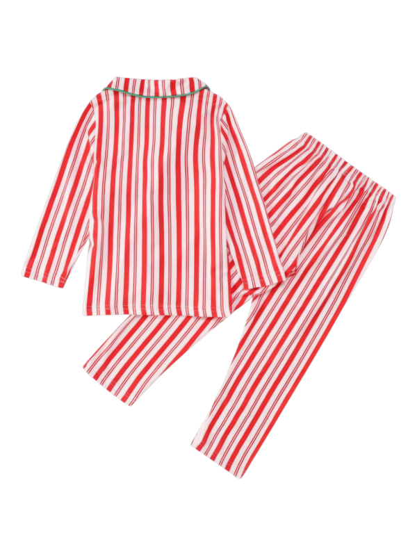 Autentico pigiama natalizio con bottoni e righe bianche e rosse per la famiglia