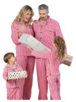Autentico pigiama natalizio con bottoni e righe bianche e rosse per la famiglia